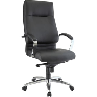 Lorell Executive High-back Chair with Fixed Arms - Leather Seat - Black Leather Back - 5-star Base - 1 Each - 
