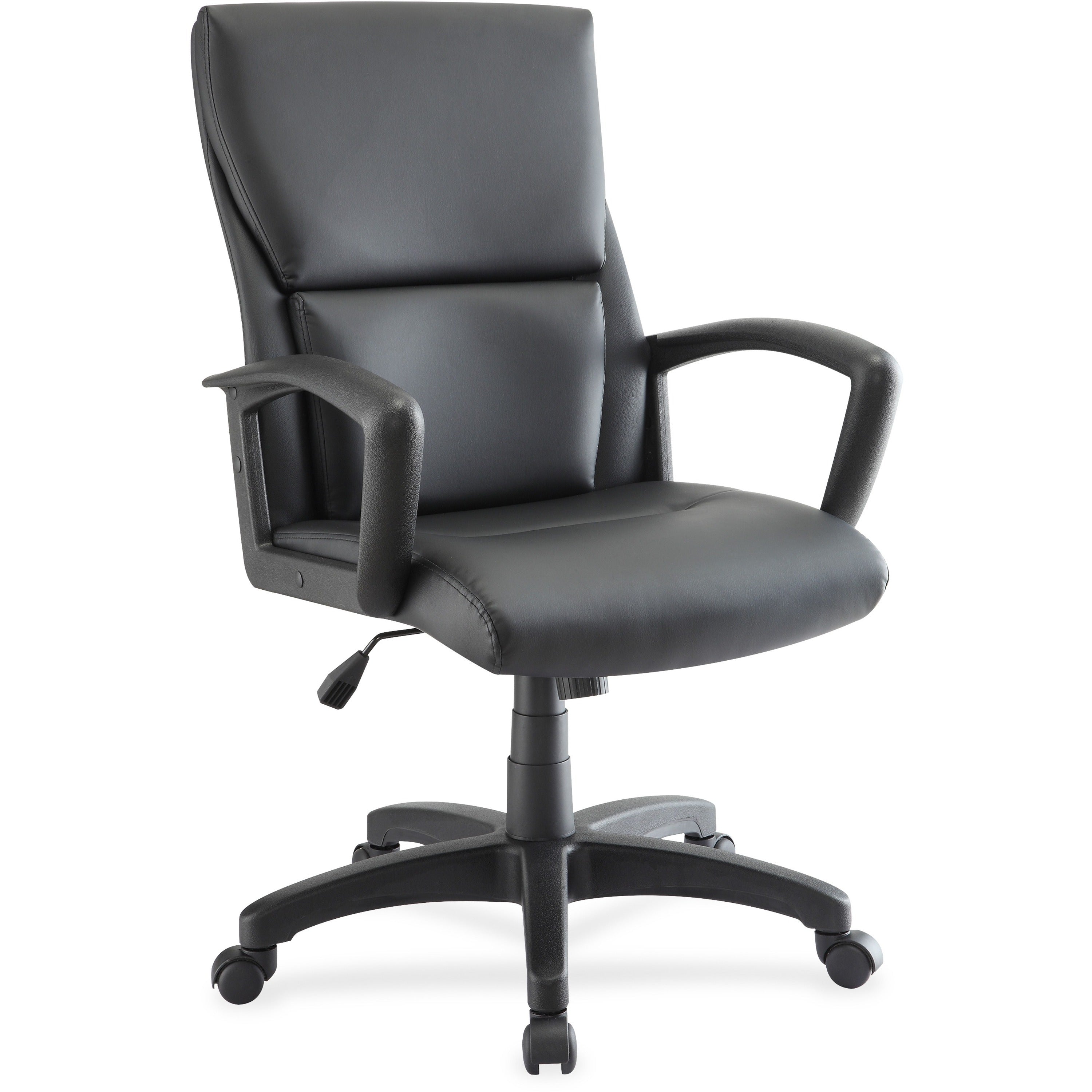 Lorell European Design Executive Mid-back Office Chair - Black Bonded Leather Seat - Black Bonded Leather Back - 5-star Base - Black - 1 Each - 