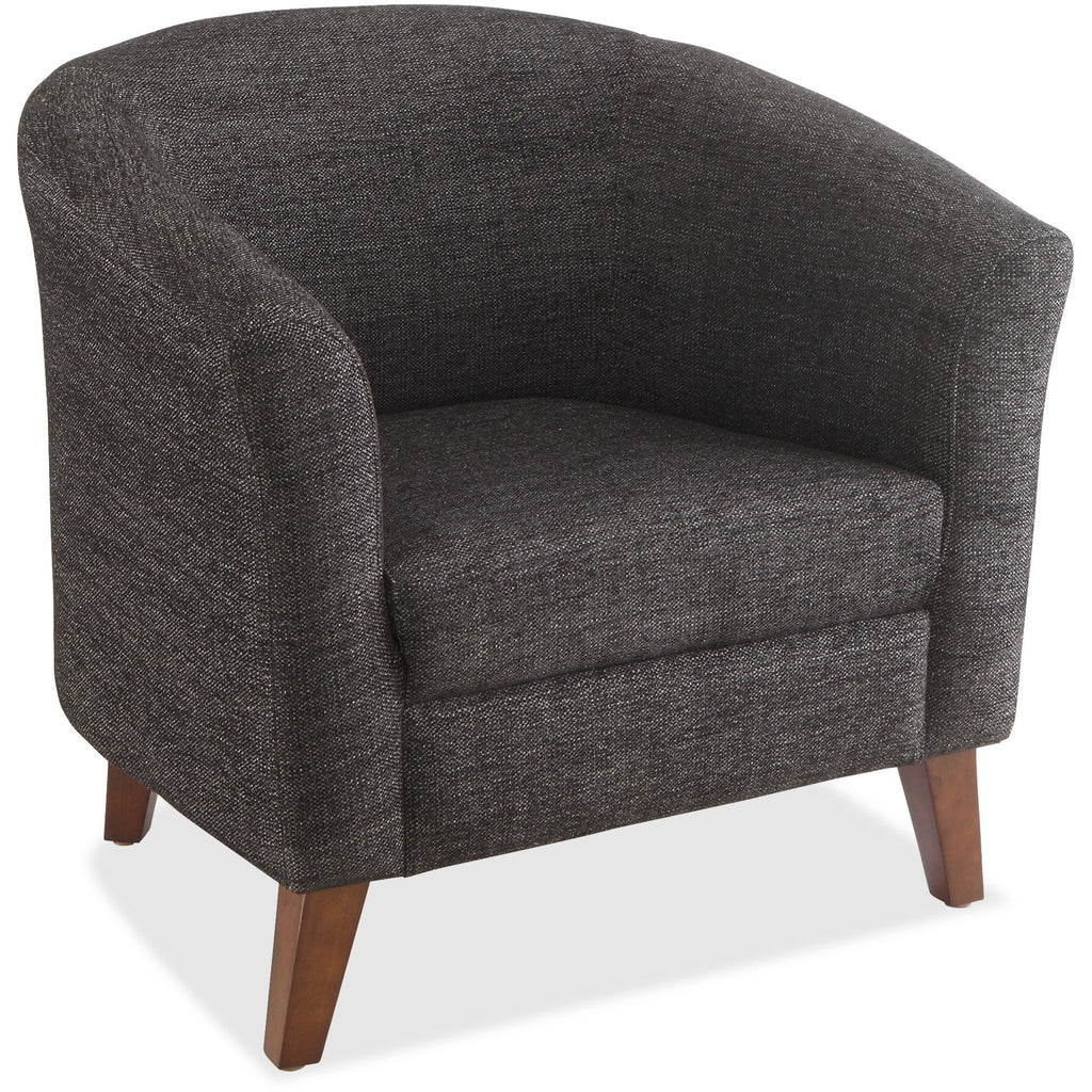 Lorell Barrel Armchair - Black Fabric Seat - Black Fabric Back - Four-legged Base - 1 Each - 