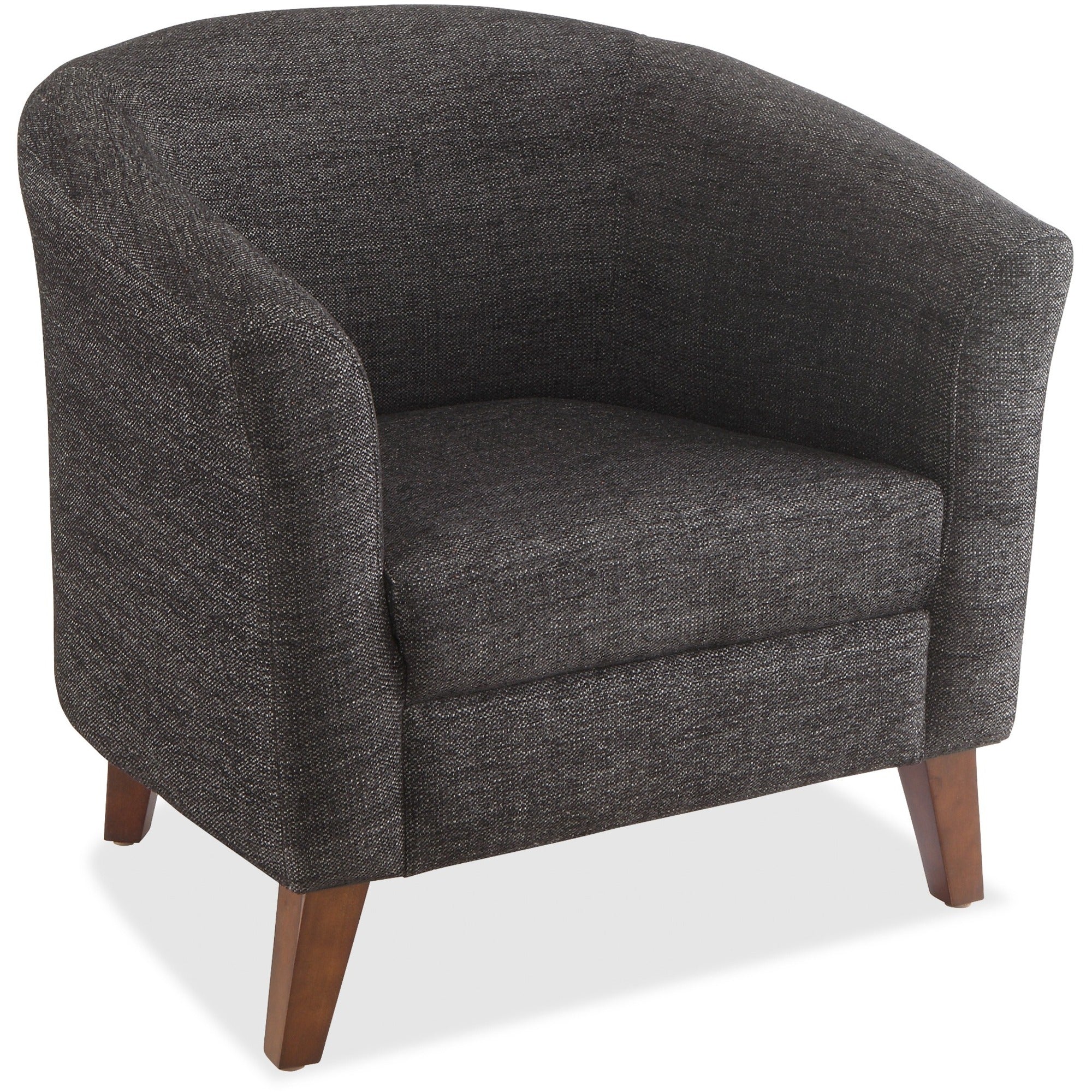 Lorell Barrel Armchair - Black Fabric Seat - Black Fabric Back - Four-legged Base - 1 Each - 