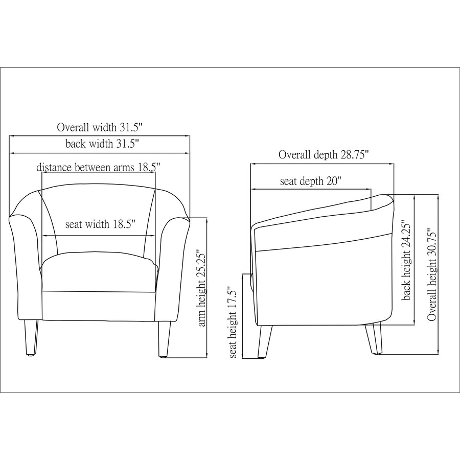 Lorell Barrel Armchair - Black Fabric Seat - Black Fabric Back - Four-legged Base - 1 Each - 