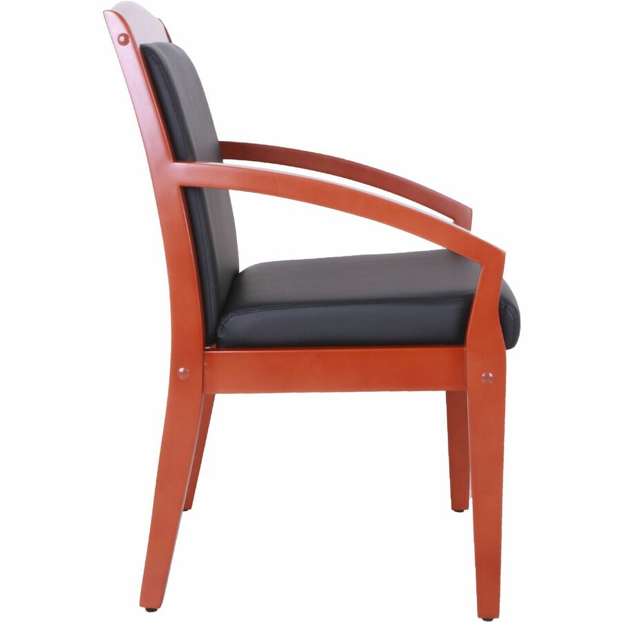 Lorell Sloping Arms Wood Frame Guest Chair - Black Bonded Leather Seat - Black Bonded Leather Back - Cherry Wood Frame - Four-legged Base - 1 Each