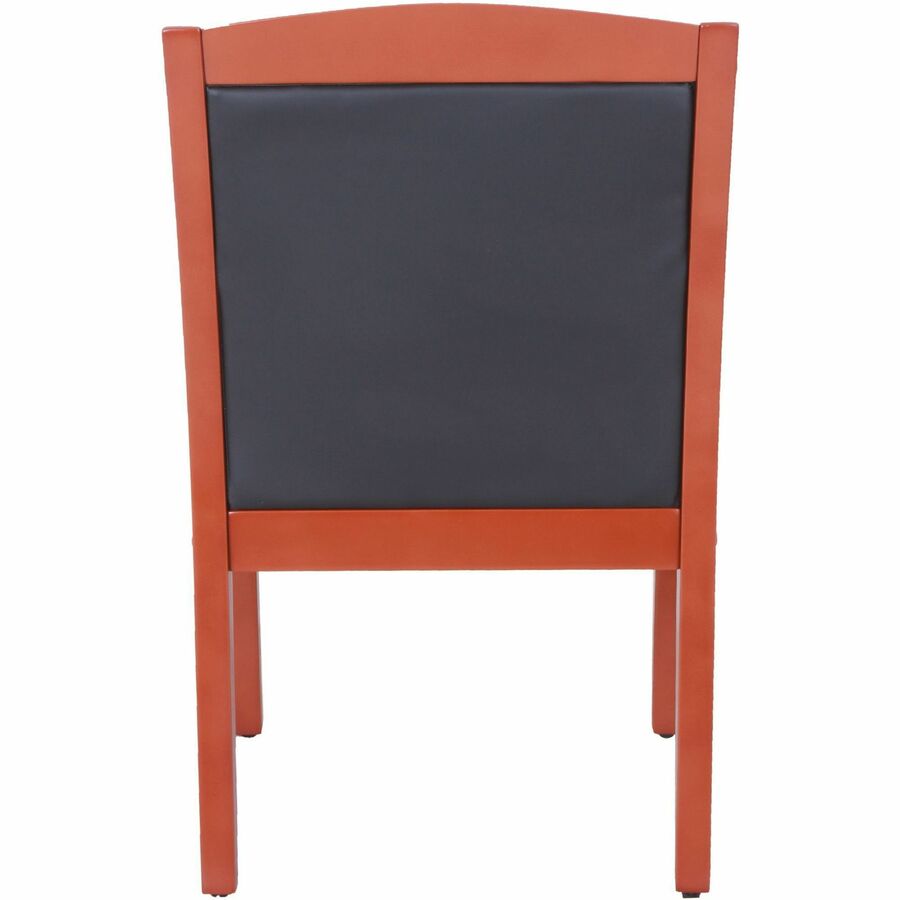 Lorell Sloping Arms Wood Frame Guest Chair - Black Bonded Leather Seat - Black Bonded Leather Back - Cherry Wood Frame - Four-legged Base - 1 Each