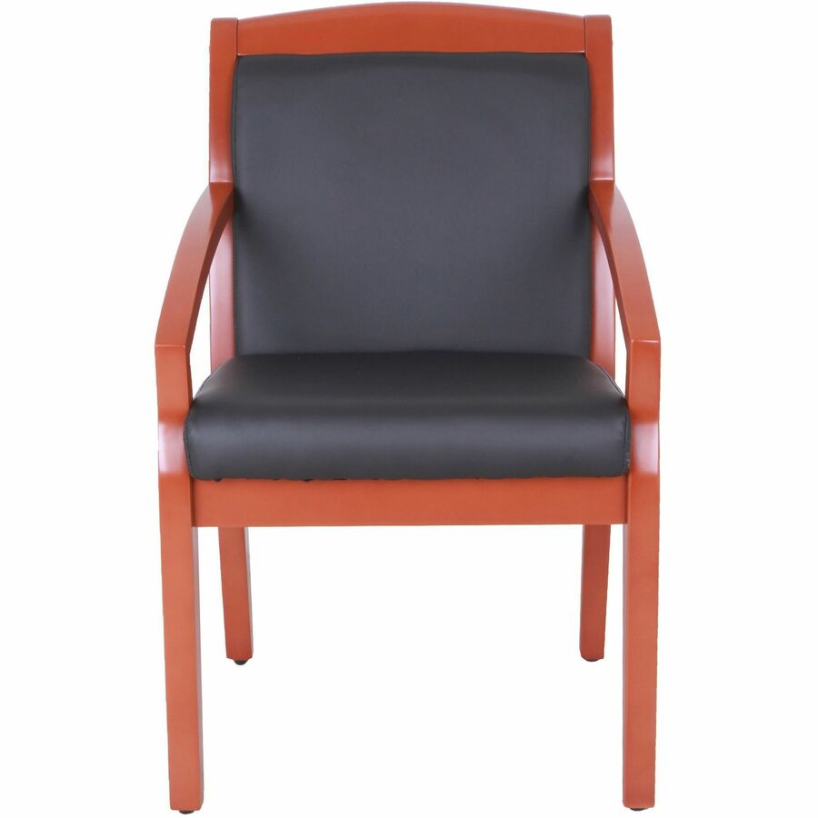 Lorell Sloping Arms Wood Frame Guest Chair - Black Bonded Leather Seat - Black Bonded Leather Back - Cherry Wood Frame - Four-legged Base - 1 Each