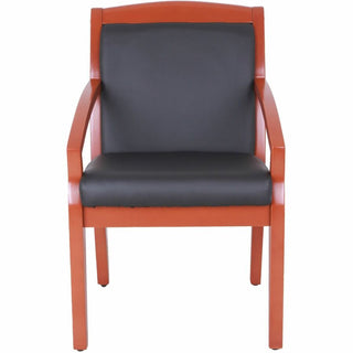 Lorell Sloping Arms Wood Frame Guest Chair - Black Bonded Leather Seat - Black Bonded Leather Back - Cherry Wood Frame - Four-legged Base - 1 Each