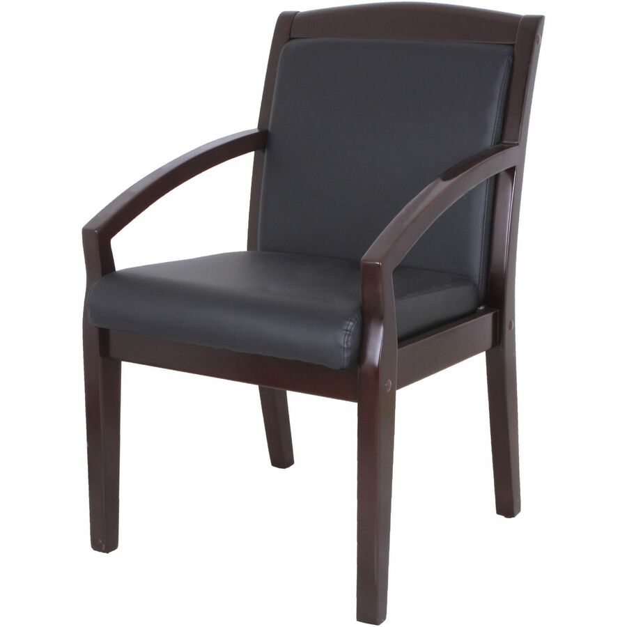 Lorell Sloping Arms Wood Frame Guest Chair - Black Bonded Leather Seat - Black Bonded Leather Back - Espresso Wood Frame - Four-legged Base - 1 Each