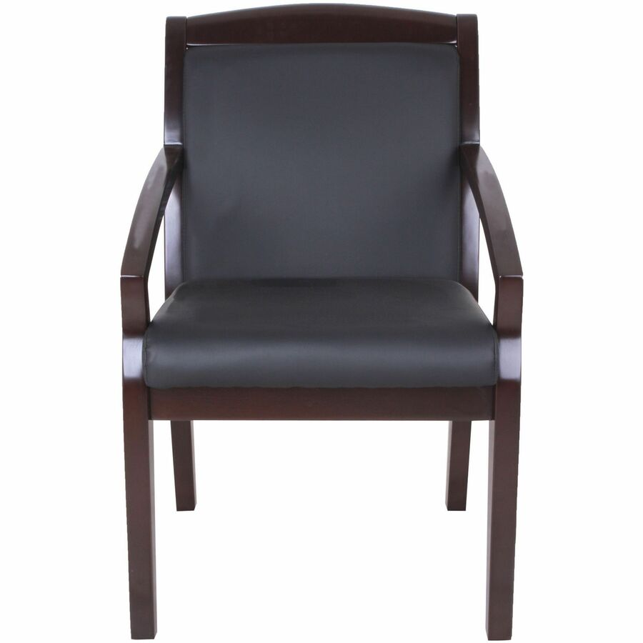 Lorell Sloping Arms Wood Frame Guest Chair - Black Bonded Leather Seat - Black Bonded Leather Back - Espresso Wood Frame - Four-legged Base - 1 Each
