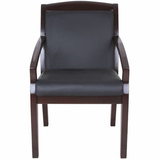 Lorell Sloping Arms Wood Frame Guest Chair - Black Bonded Leather Seat - Black Bonded Leather Back - Espresso Wood Frame - Four-legged Base - 1 Each