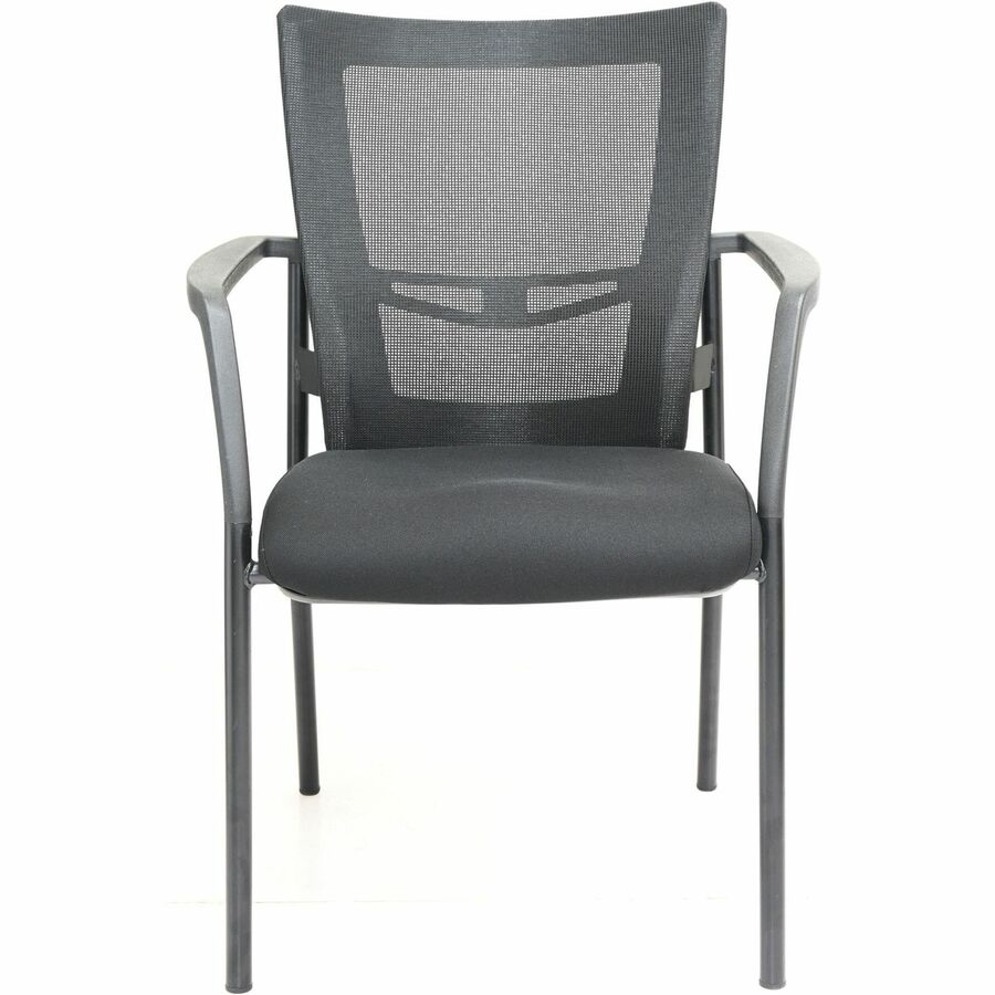 Lorell Mesh Back Guest Chair - Black Fabric Seat - Nylon Back - Powder Coated Frame - Four-legged Base - Black, Gray - Armrest - 1 Each