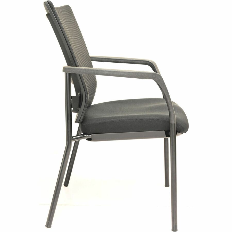 Lorell Mesh Back Guest Chair - Black Fabric Seat - Nylon Back - Powder Coated Frame - Four-legged Base - Black, Gray - Armrest - 1 Each