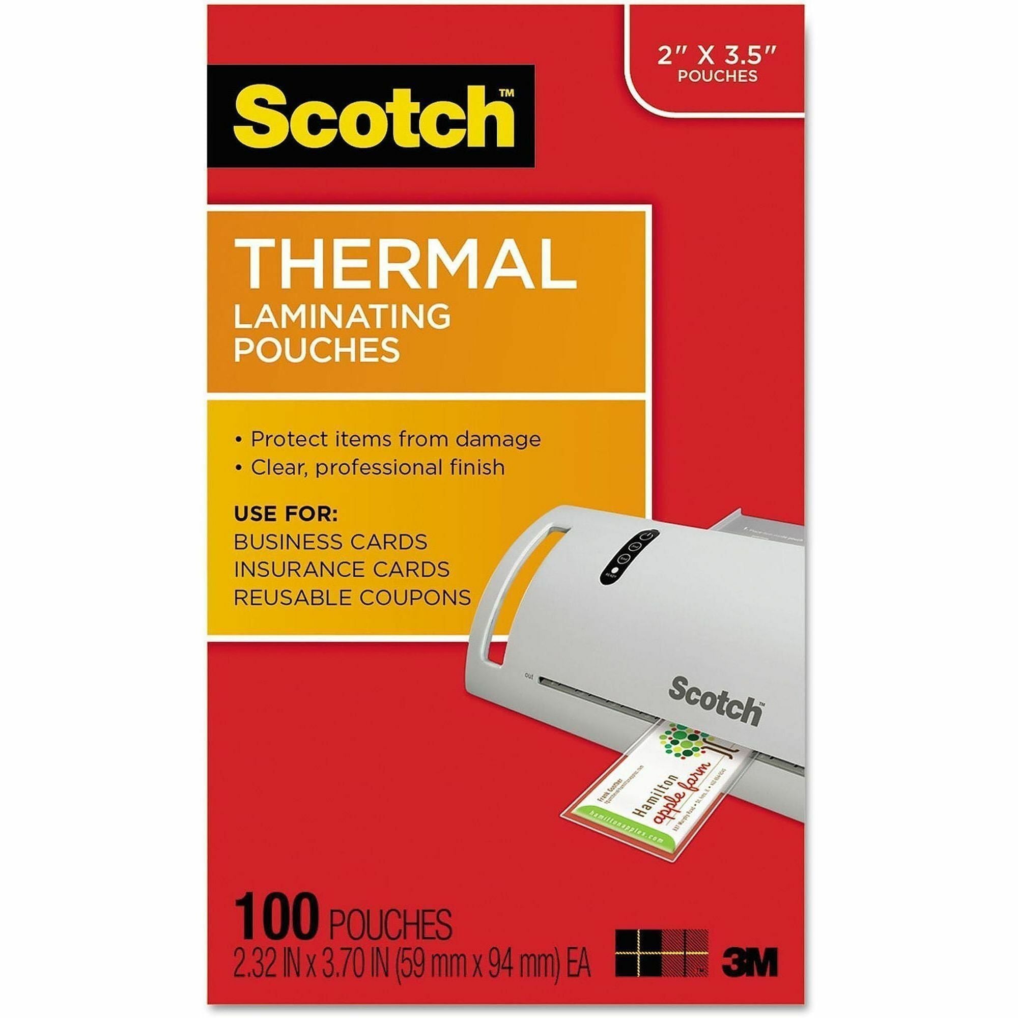 Laminating Pouches, 5 mil, 3.75" x 2.38", Gloss Clear, 100/Pack