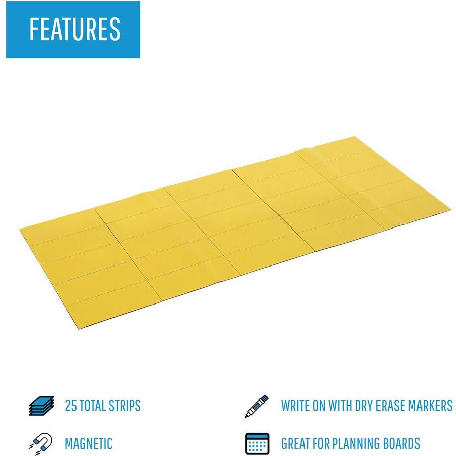 MasterVision 2" Magnetic Dry Erase Strips - 2" Length x 0.88" Width - For Board, Steel - 25 / Bag - Yellow