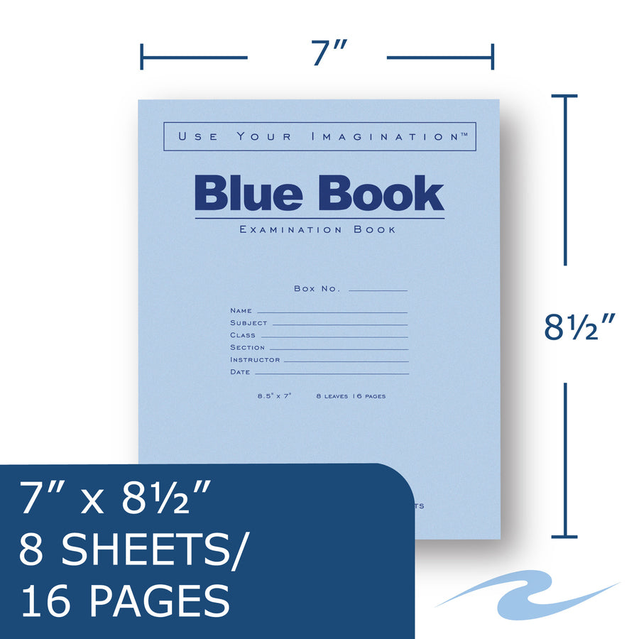 Roaring Spring Blue Book 8-sheet Exam Booklet - 8 Sheets - Stapled - Ruled Margin - 15 lb Basis Weight - 7" x 8 1/2" - White Paper - Blue Cover - Dual Sided - 1 Each - 