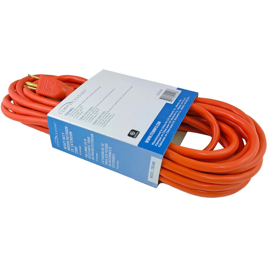 Compucessory Heavy-duty Indoor/Outdoor Extension Cord - 16 Gauge - 125 V AC13 A - Orange - 25 ft Cord Length - 1 - 