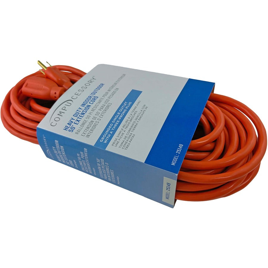 Compucessory Heavy-duty Indoor/Outdoor Extension Cord - 16 Gauge - 125 V AC13 A - Orange - 50 ft Cord Length - 1 - 