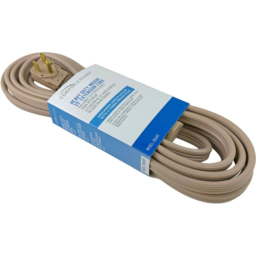 Compucessory Heavy Duty Indoor Extension Cord - 14 Gauge - 125 V AC15 A - Beige - 15 ft Cord Length - 1 - 