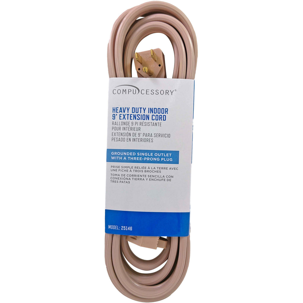 Compucessory Heavy Duty Indoor Extension Cord - 14 Gauge - 125 V AC15 A - Beige - 9 ft Cord Length - 1 - 