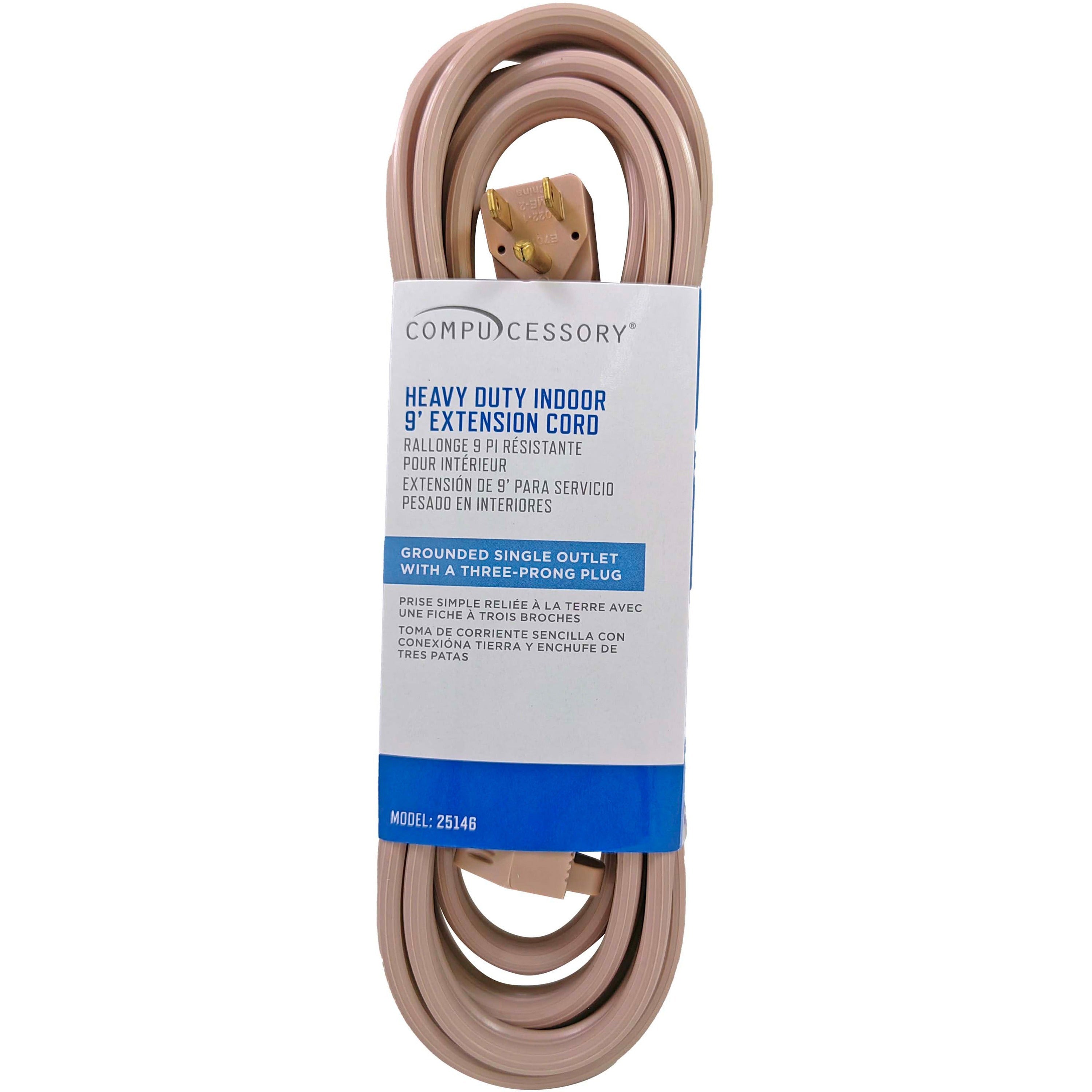 Compucessory Heavy Duty Indoor Extension Cord - 14 Gauge - 125 V AC15 A - Beige - 9 ft Cord Length - 1 - 