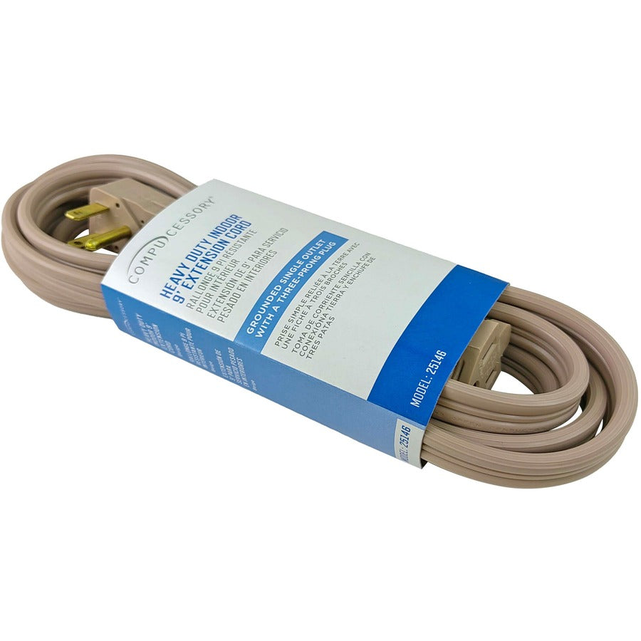 Compucessory Heavy Duty Indoor Extension Cord - 14 Gauge - 125 V AC15 A - Beige - 9 ft Cord Length - 1 - 