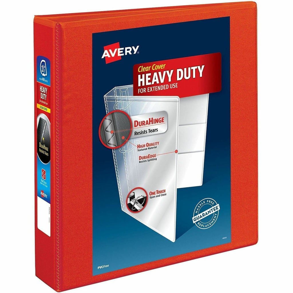 Heavy-Duty View Binder with DuraHinge and One Touch EZD Rings, 3 Rings, 1.5" Capacity, 11 x 8.5, Red