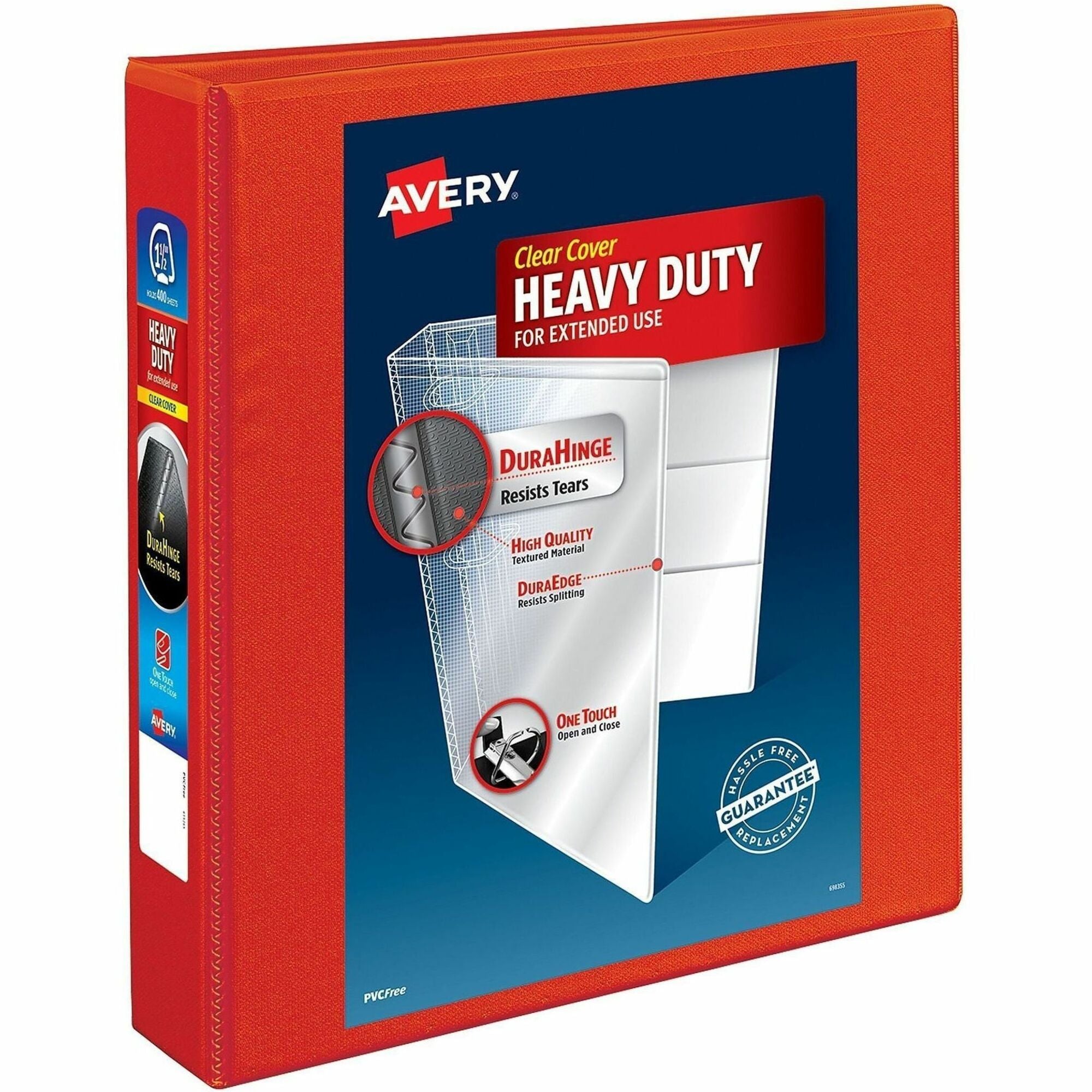 Heavy-Duty View Binder with DuraHinge and One Touch EZD Rings, 3 Rings, 1.5" Capacity, 11 x 8.5, Red