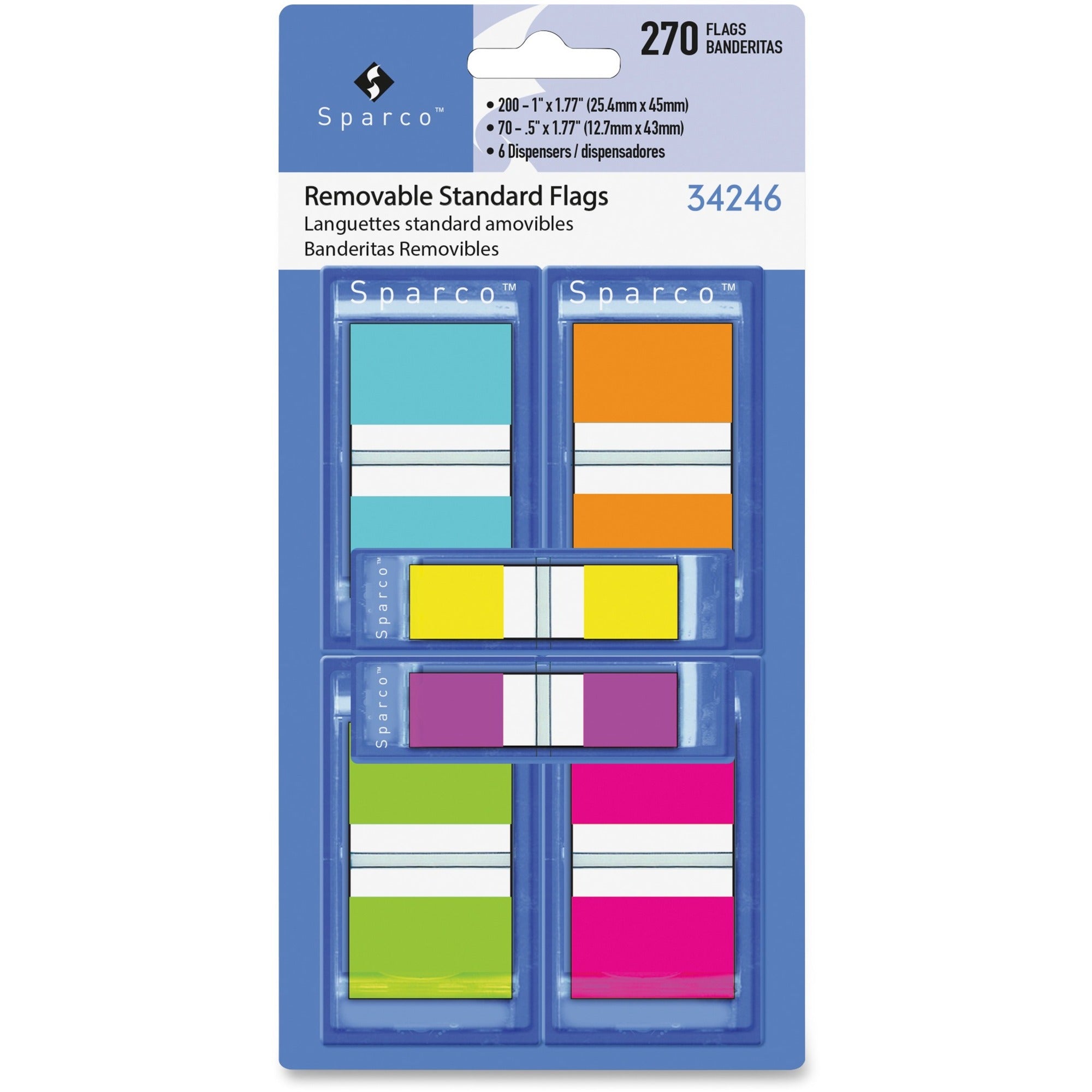 Sparco Assorted Pop-Up Flags Combo Pack - 0.50" , 1" - Assorted - Self-adhesive, Repositionable, Removable, Writable - 270 / Pack - 