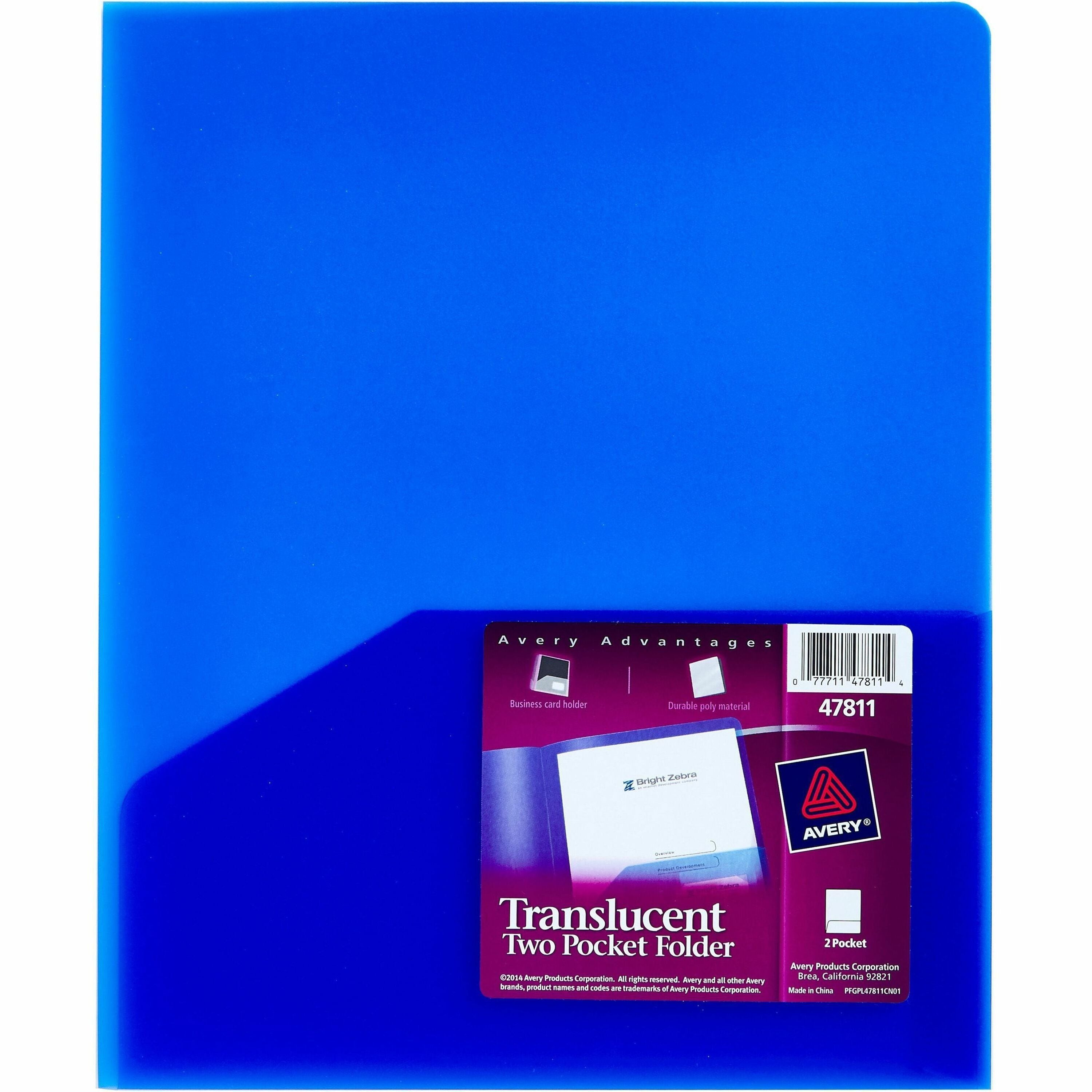 Avery Translucent Two-Pocket Folder 47811, Blue, Sold as 1 Each