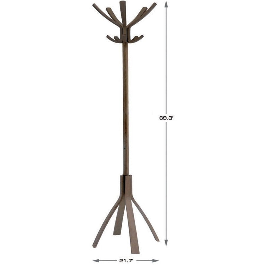 Cafe Wood Coat Stand, Ten Peg/Five Hook, 21.67w x 21.67d x 69.33h, Espresso Brown