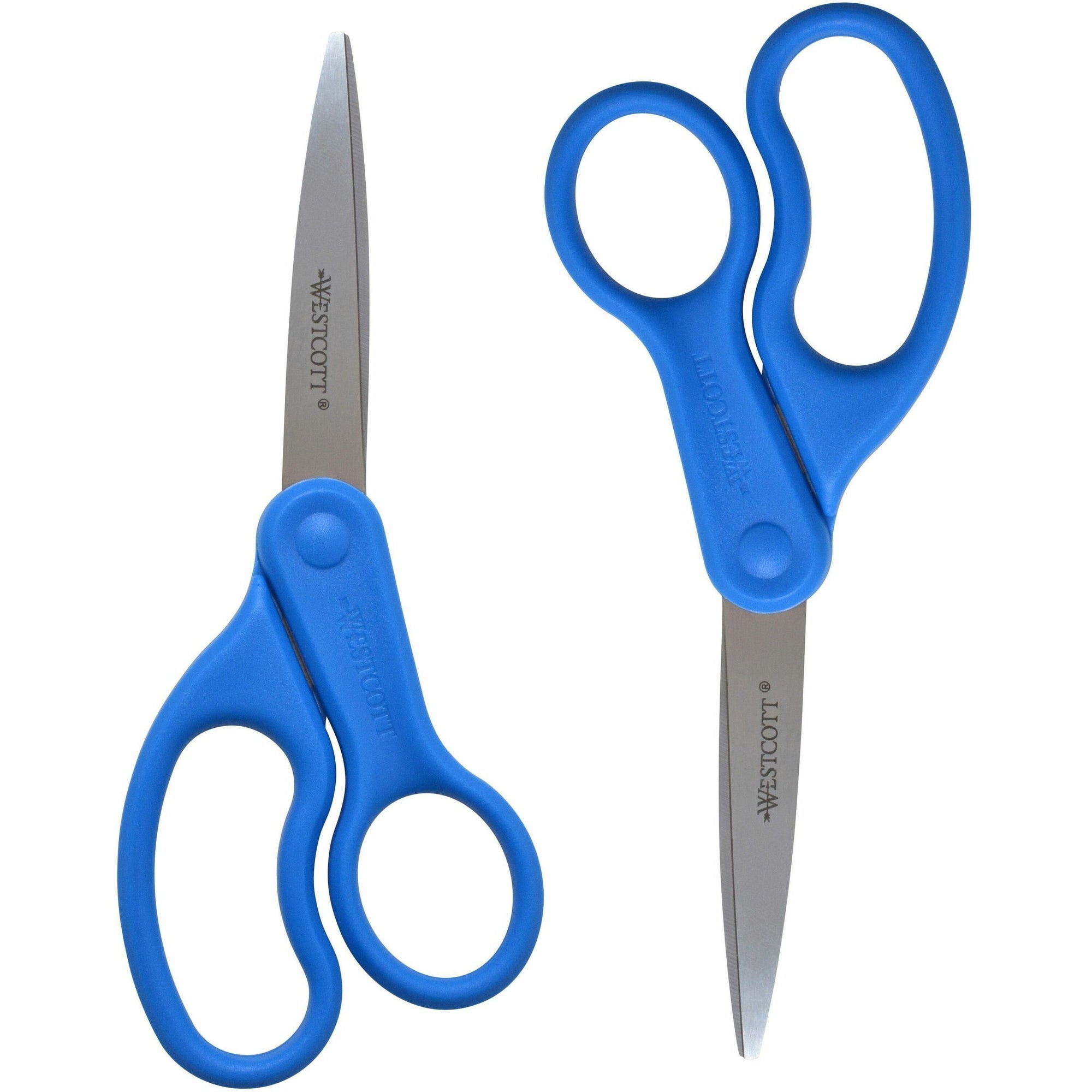 Preferred Line Stainless Steel Scissors, 8" Long, 3.5" Cut Length, Blue Straight Handles, 2/Pack