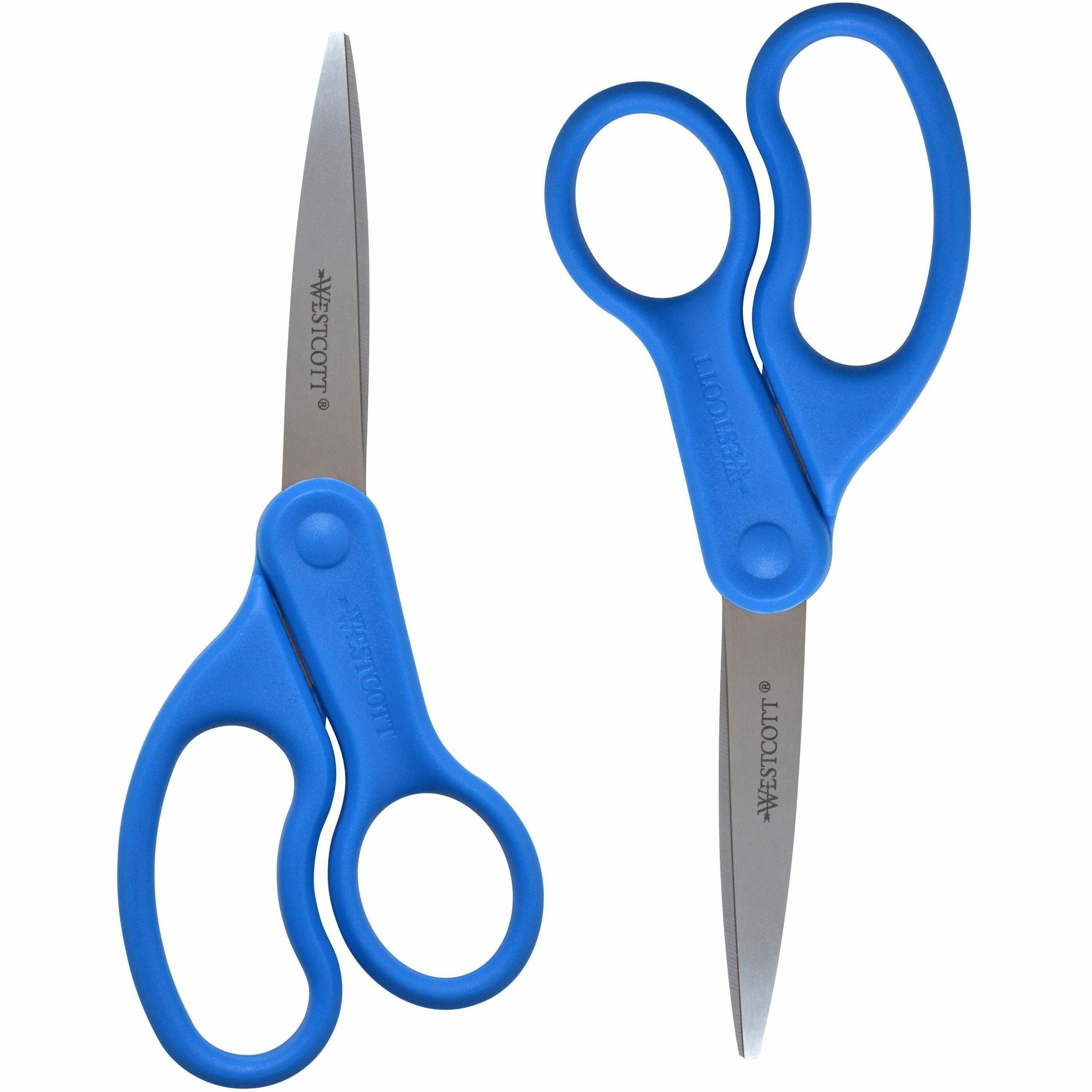 Preferred Line Stainless Steel Scissors, 8" Long, 3.5" Cut Length, Blue Straight Handles, 2/Pack