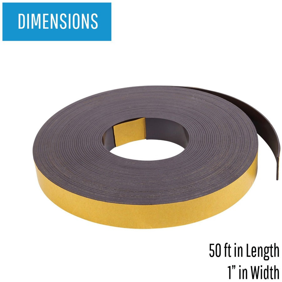 MasterVision 1"x50' Adhesive Magnetic Tape - 16.67 yd Length x 1" Width - For Picture, Business Card, Document, Labeling - 1 Each - Black - 