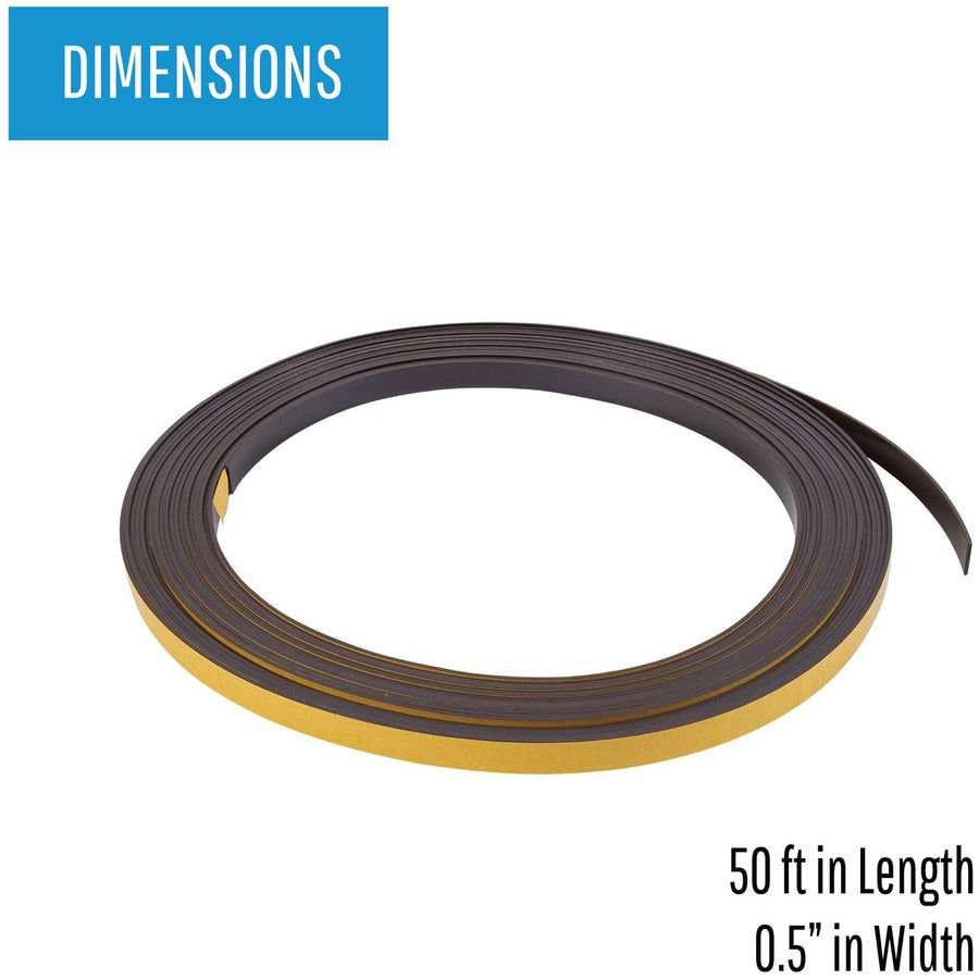 MasterVision 1/2" Adhesive Magnetic Roll Tape - 16.67 yd Length x 0.50" Width - For Picture, Business Card, Document, Labeling - 1 Each - Black