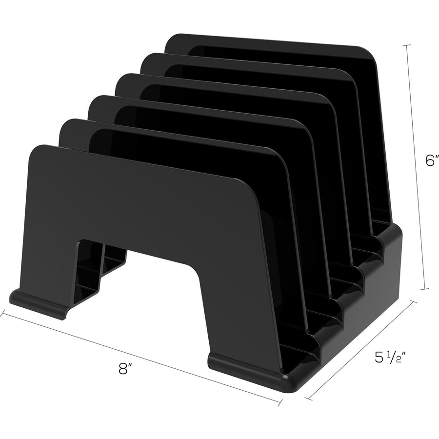 Deflecto Sustainable Office Small Incline Sorter - 5 Compartment(s) - 6" Height x 8" Width x 5.5" DepthDesktop - Sturdy - 30% Recycled - Black - Plastic - 1 Each - 