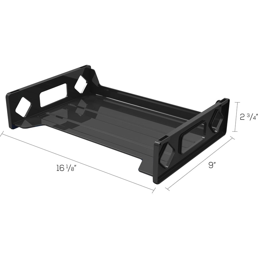 Deflecto Sustainable Office Stackable Desk Tray - 2.8" Height x 16.1" Width x 9" DepthDesktop - Stackable, Sturdy, Eco-friendly, Durable - 30% Recycled - Black - Plastic - 1 Each - 