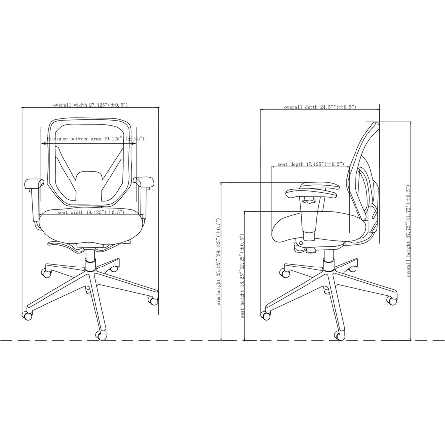 Lorell Executive Self-tilt Mesh Mid-back Office Chair - Fabric Seat - Fabric Back - 5-star Base - Black - 1 Each - 