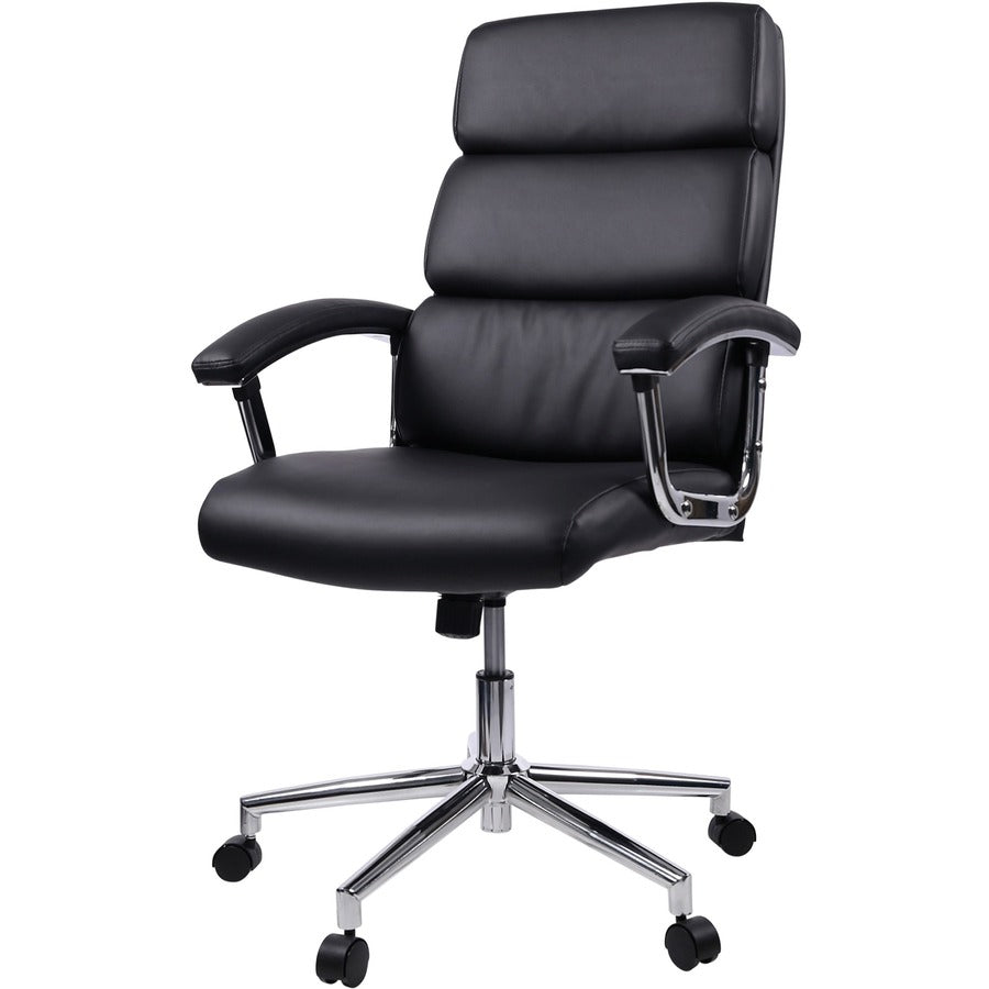 Lorell High-back Office Chair - Black Bonded Leather Seat - Black Bonded Leather Back - 1 Each