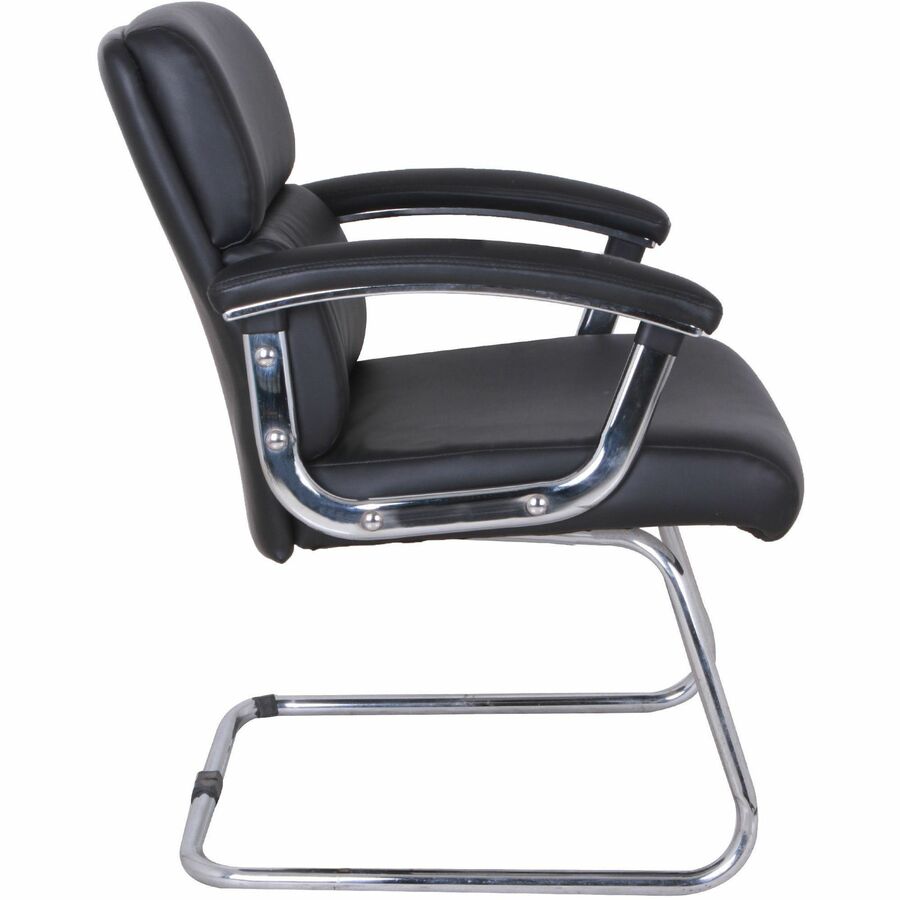 Lorell Padded Arm Guest Chair - Black Bonded Leather Seat - Black Back - Sled Base - Black - Leather - 1 Each