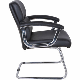 Lorell Padded Arm Guest Chair - Black Bonded Leather Seat - Black Back - Sled Base - Black - Leather - 1 Each