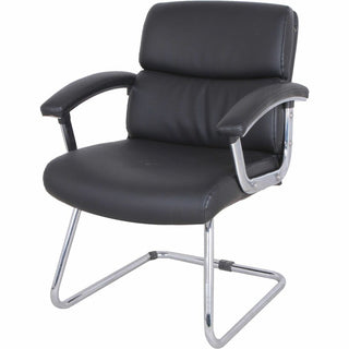 Lorell Padded Arm Guest Chair - Black Bonded Leather Seat - Black Back - Sled Base - Black - Leather - 1 Each