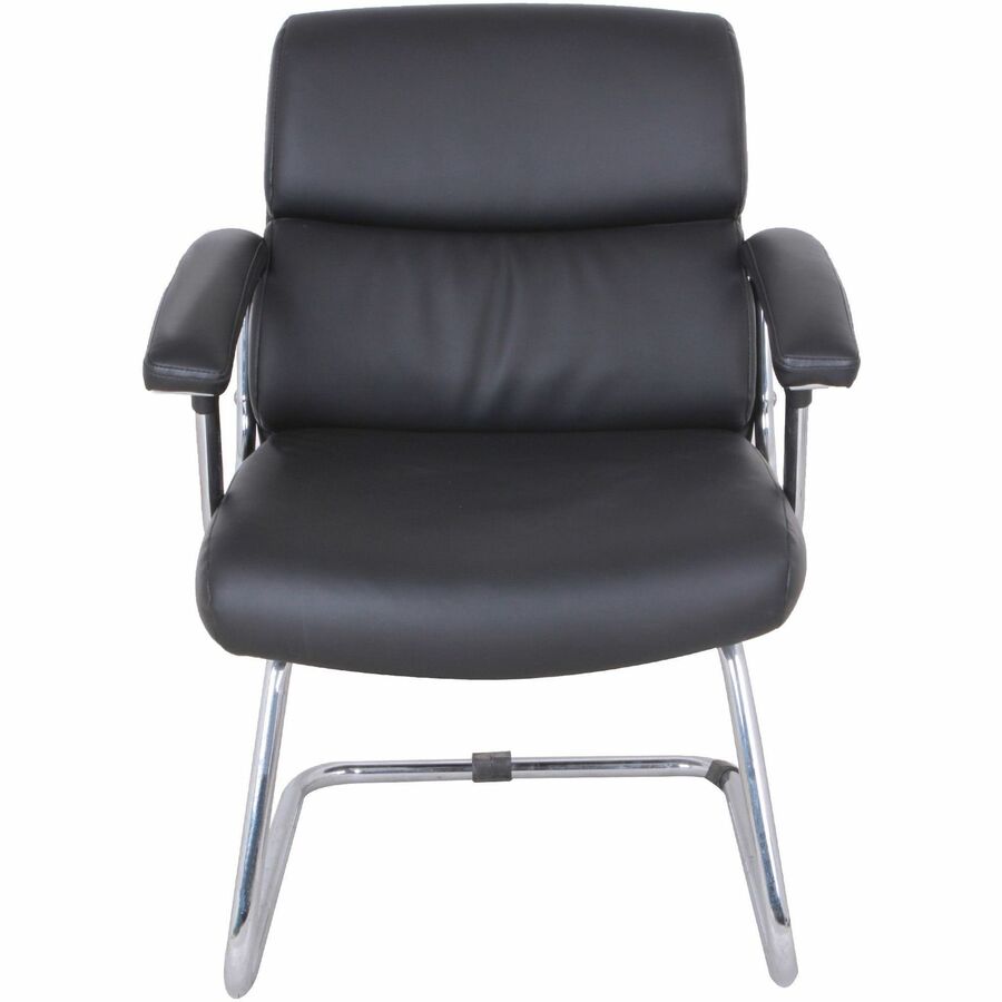 Lorell Padded Arm Guest Chair - Black Bonded Leather Seat - Black Back - Sled Base - Black - Leather - 1 Each