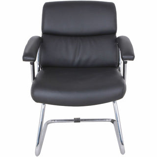 Lorell Padded Arm Guest Chair - Black Bonded Leather Seat - Black Back - Sled Base - Black - Leather - 1 Each