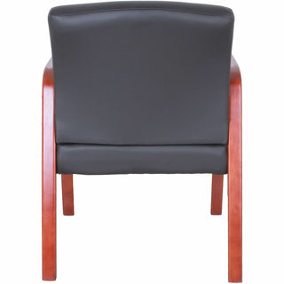 Lorell Upholstered Guest Chair - Black Bonded Leather Seat - Black Bonded Leather Back - Cherry Solid Wood Frame - Four-legged Base - Armrest - 1 Each