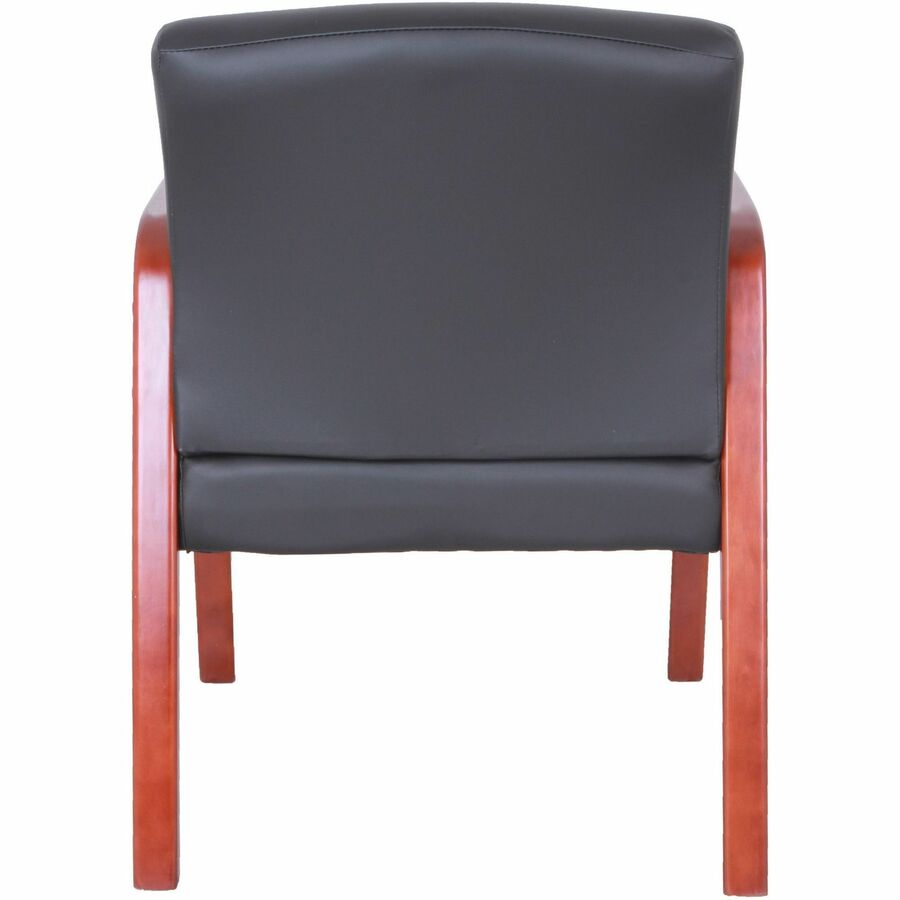 Lorell Upholstered Guest Chair - Black Bonded Leather Seat - Black Bonded Leather Back - Cherry Solid Wood Frame - Four-legged Base - Armrest - 1 Each
