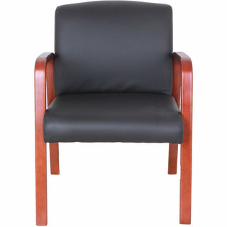 Lorell Upholstered Guest Chair - Black Bonded Leather Seat - Black Bonded Leather Back - Cherry Solid Wood Frame - Four-legged Base - Armrest - 1 Each