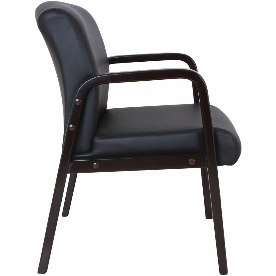 Lorell Upholstered Guest Chair - Black Bonded Leather Seat - Black Bonded Leather Back - Espresso Solid Wood Frame - Four-legged Base - Armrest - 1 Each