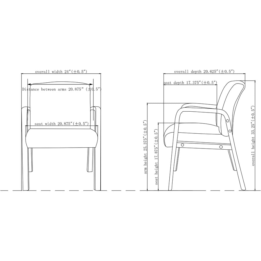 Lorell Upholstered Guest Chair - Black Bonded Leather Seat - Black Bonded Leather Back - Espresso Solid Wood Frame - Four-legged Base - Armrest - 1 Each - 