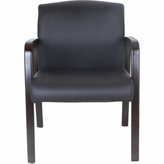 Lorell Upholstered Guest Chair - Black Bonded Leather Seat - Black Bonded Leather Back - Espresso Solid Wood Frame - Four-legged Base - Armrest - 1 Each