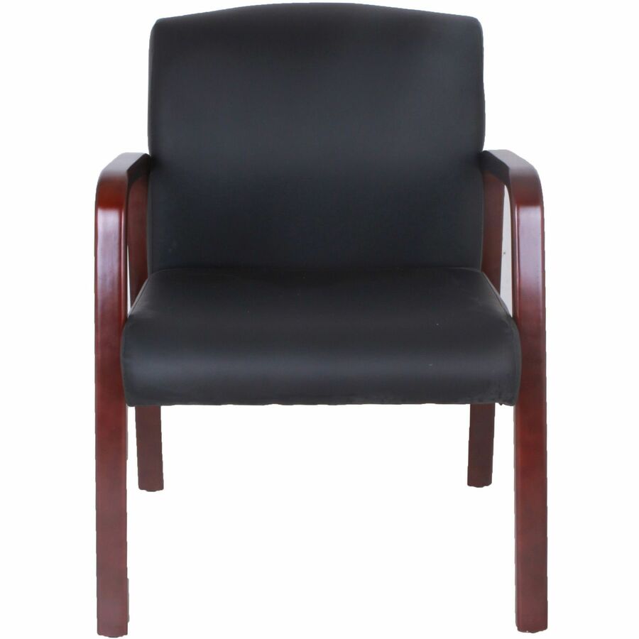 Lorell Upholstered Guest Chair - Black Bonded Leather Seat - Black Bonded Leather Back - Mahogany Solid Wood Frame - Four-legged Base - Armrest - 1 Each