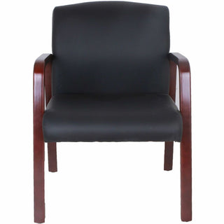 Lorell Upholstered Guest Chair - Black Bonded Leather Seat - Black Bonded Leather Back - Mahogany Solid Wood Frame - Four-legged Base - Armrest - 1 Each