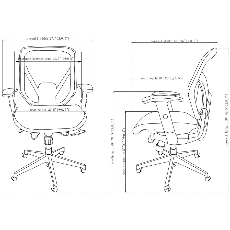 Lorell Executive Synchro Tilt Mesh Mid-back Office Chair - Black Seat - Black Back - Plastic Frame - 5-star Base - Black - 1 Each - 